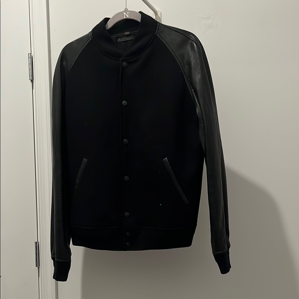 Coach Black Varsity Bomber Jacket with Leather Sleeves